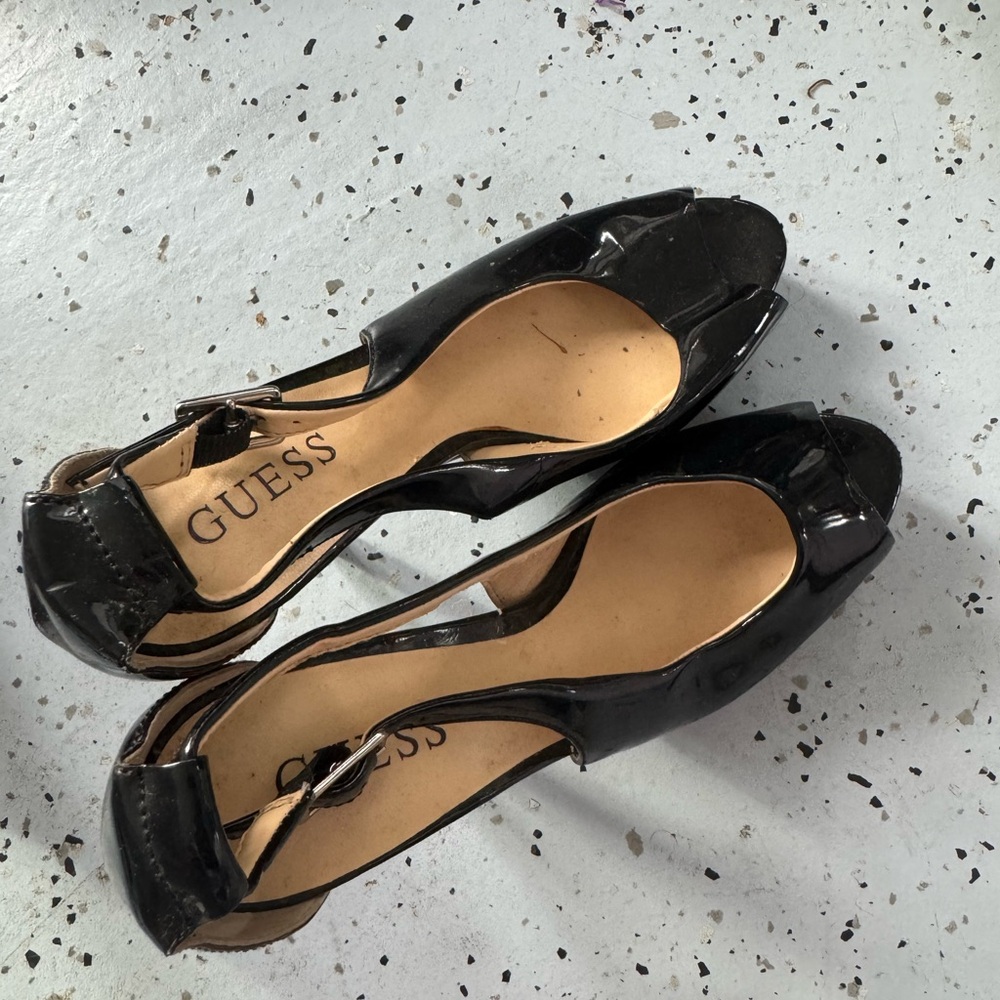 Guess Black Patent Peep Toe Heels